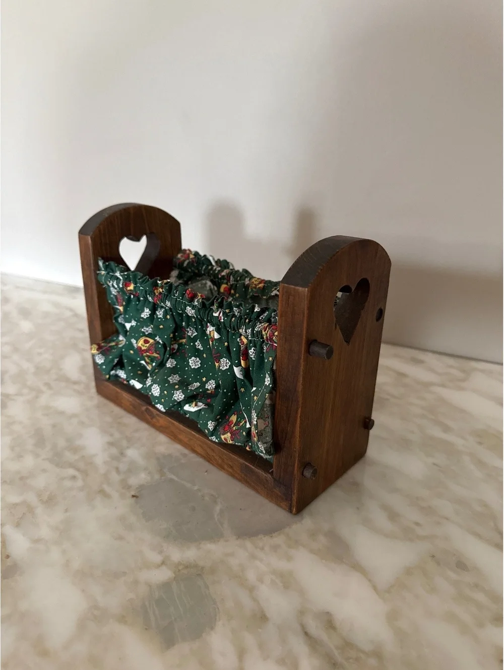 Vintage Wood Napkin Holder with Fabric Lining